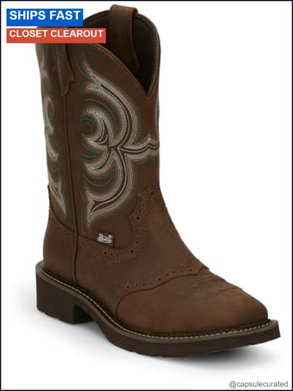 Distressed Leather Western Boots Square Toe Mid-Calf Cowgirl Boots